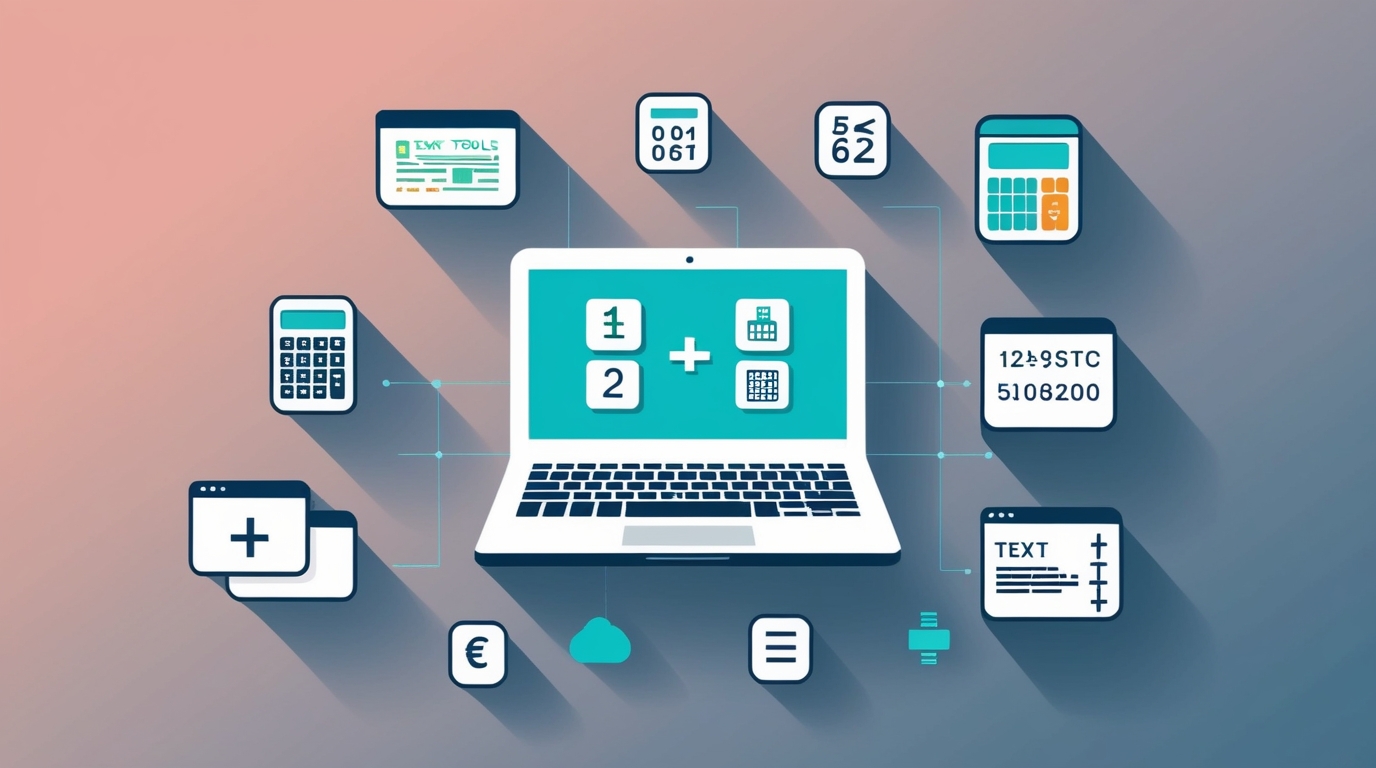 Digital productivity tools displayed around a laptop.