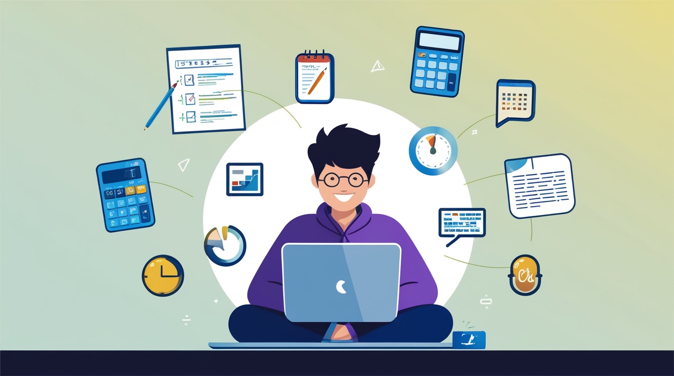 Student using online digital tools for studying.