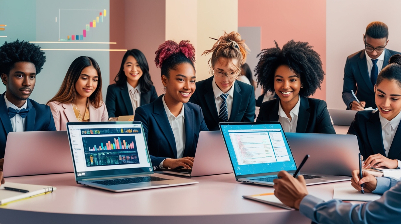 Students and professionals using online tools